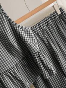 CosyJoli Bộ 2 món kẻ caro cỡ lớn dành cho nữ, Áo sơ mi thiết kế lưng thời trang cỡ lớn, Tay ngắn thường ngày, Bộ 2 món màu xanh lá cây cỡ lớn, Bộ 2 món thời trang thường ngày cho ngày lễ - Đen và trắng - Xem 5