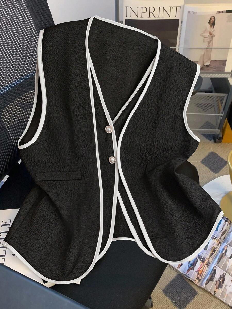 EMERY ROSE Ärmellose, lässige, weite Jacke für Damen mit Einreiher-2-in-1-Design