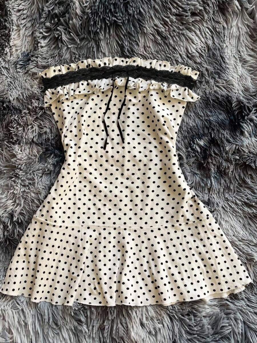 INAWLY Plus Size Elegant Polka Dot Print Strapless Dress, Summer