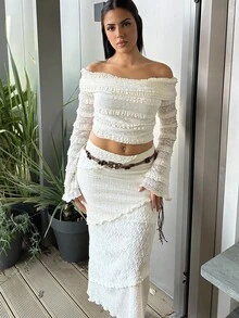 Lucia Bellido 女式杏色拼色波西米亚风半身裙，配腰带 - 杏色 - 查看 5