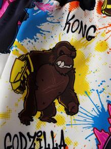 GODZILLAxKONG X SHEIN Young Boy Casual Cartoon Print Elastic Waist Loose Fit Long Sweatpants - Multicolor - View 8