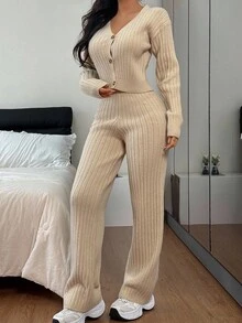 Sparklyn Ribbed V-Neck Fitted Cropped Top & Straight Leg Casual Pants Knit Suit Set Two Pieces Set Knit Set Co Ord Sets Ribbed Sweater Set Women Pants Set Two Pieces Set Women Pants Set Ribbed Knit Set Women Two Pieces Pants Set Knit Two Pieces Set Ribbed Two Pieces Set Two Piece Set Girl Co Ord Sets Teen Pants Suit Fall Winter Sweater For Girls Kids Two Piece Sets Girls Knit Pants Girls Knit Sweater Girl Knit Set