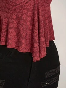 SHEIN ICON Áo dệt kim cổ yếm màu đỏ tía dành cho nữ cỡ lớn, có bèo nhún ở gấu áo, thích hợp mặc thường ngày. - Màu Đỏ Sâu - Xem 9