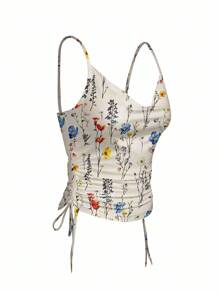 Chiquease 女士夏威夷风格休闲日常海滩度假花卉印花摇摆领口吊带背心夏季图案 T 恤女式上衣 - 彩色 - 查看 3