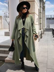 EMERY ROSE Abrigo largo tipo trinchera verde talla grande para mujer con cinturón y bolsillos, para otoño