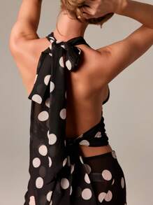 AiiRZ 露背波点裹身式上衣，现代复古风格，褶皱腰身，夏季晚宴派对俱乐部女性时尚衬衫 - 彩色 - 查看 4