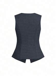 Ellevyn Women's Sleeveless Vest With Metal Button Closure, Suitable For Commuting - Navy Blue - View 2
