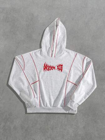 Street Life Felpa con cappuccio da uomo con cuciture a contrasto e stampa a linee, stile oversize e corto