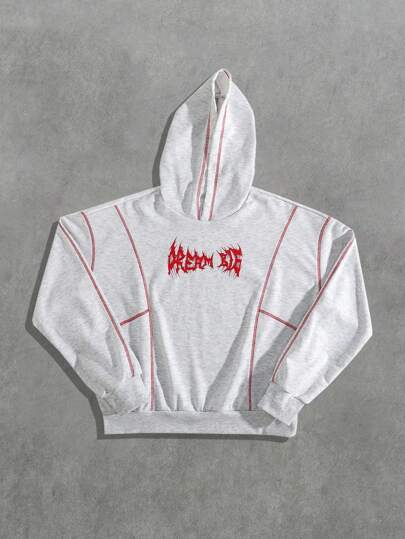 Street Life هودي رجالي بخطوط طباعة بتفاصيل خياطة متباينة، بتصميم فضفاض وقصير