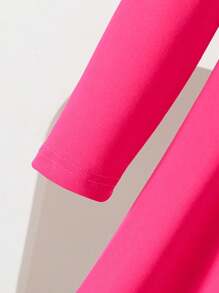 Young Girls Fuchsia Dress With 3D Beaded Floral Decor, Waist Cinched A-Line Long Sleeve Dress, Suitable For Birthday Party, Spring/Autumn