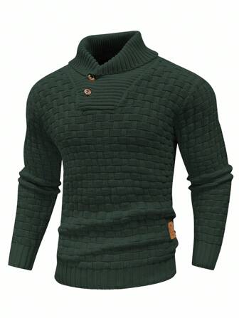Manfinity Mode Men's Casual Minimalist Solid Color Patch Detailing Long Sleeve Sweater, Autumn/Winter