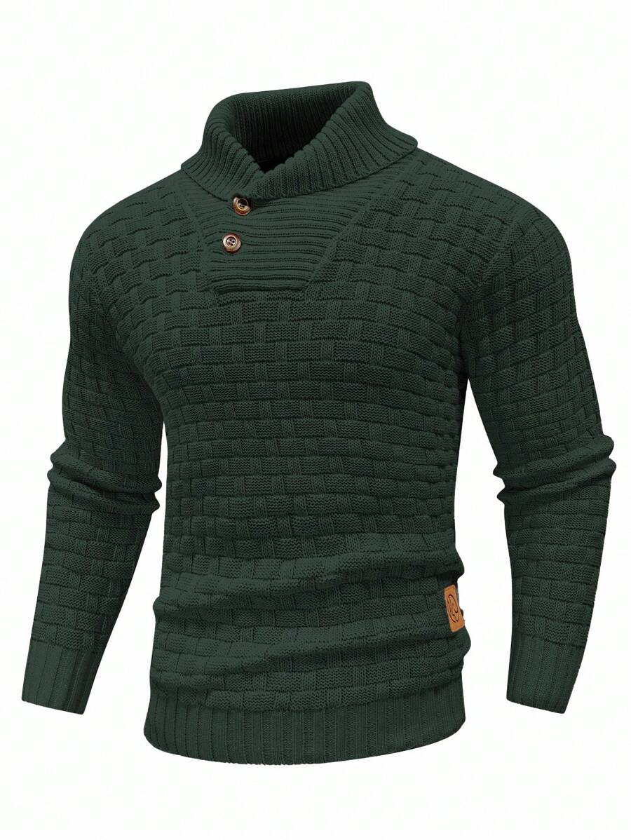 Manfinity Mode Men's Casual Minimalist Solid Color Patch Detailing Long Sleeve Sweater, Autumn/Winter - Green - View 1