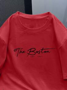 Manfinity Roughcore Plus Size Men's Contrast Color Print Round Neck Short Sleeve T-Shirt