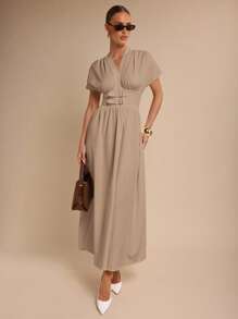 COSMINA Đầm suông màu trơn thanh lịch cho nữ, mùa hè - Lạc đà - Xem 1