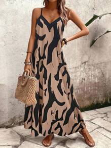 SHEIN Tall Women's Floral Print A-Line Loose Fit Vacation & Casual Sleeveless Dress - Multicolor - View 7