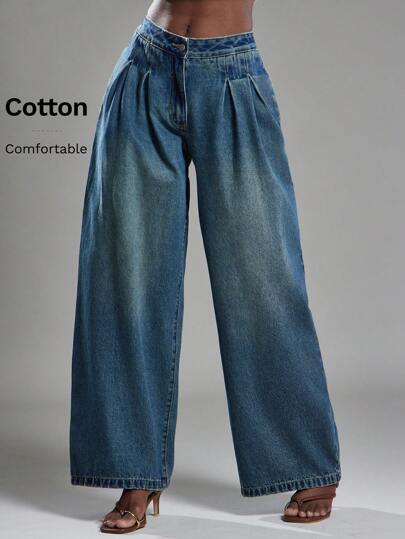 NYA SZN 高腰褶饰休闲牛仔裤，日常街头服饰复古 Y2K 商务休闲春夏