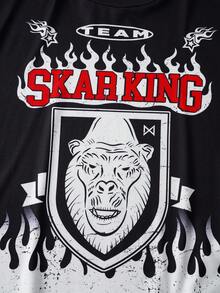 GODZILLAxKONG X SHEIN 2 件套青少年男孩休闲酷炫圆领短袖 T 恤和长喇叭裤套装 - 黑色 - 查看 5