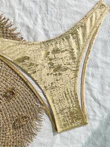 Swim SXY Set bikini sexy de vară, 2 buc., cu decor scoică, material metalic strălucitor, subțire bust