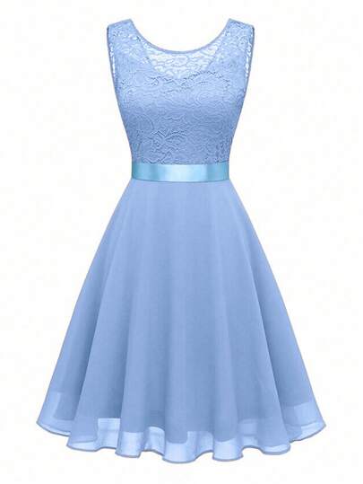 Olithes Women's Summer Sleeveless Pink Lace Dress