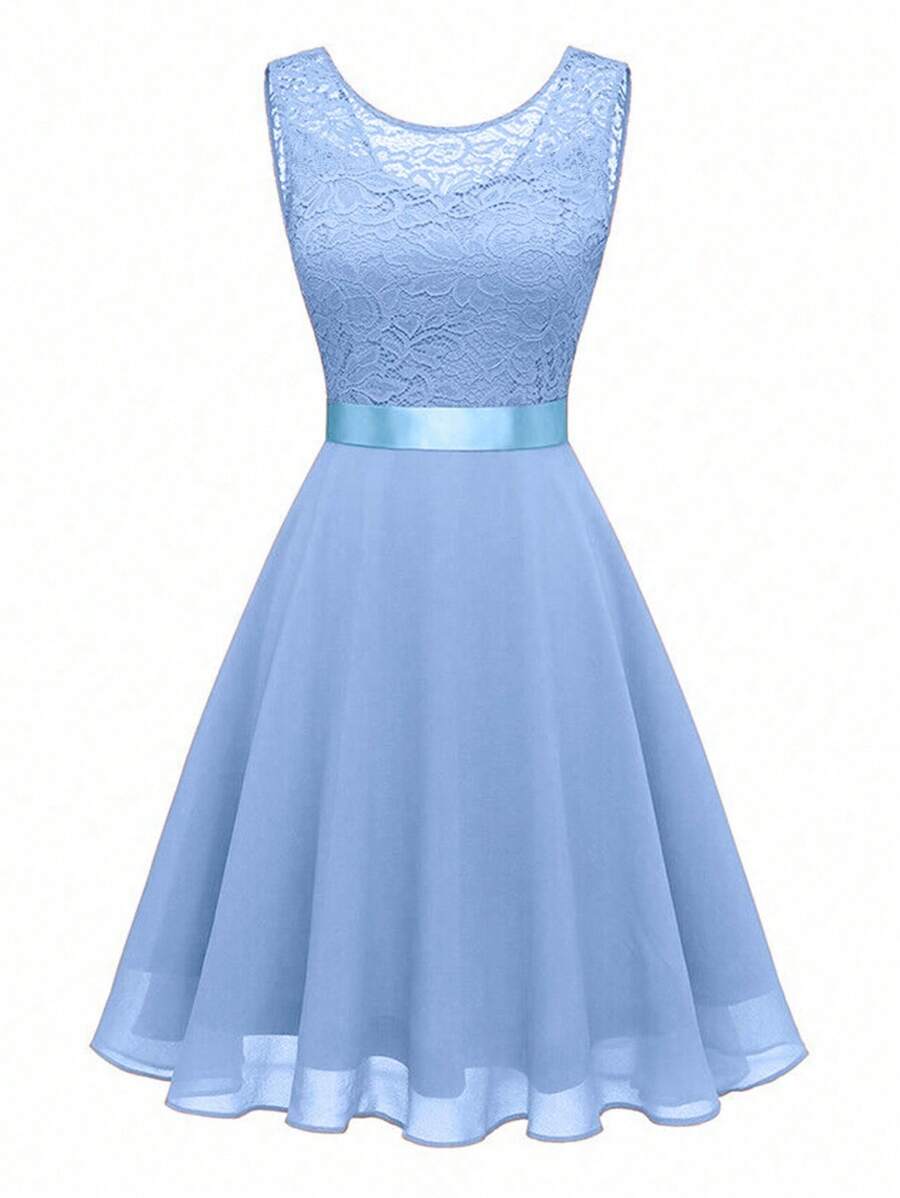 Olithes Women's Summer Sleeveless Pink Lace Dress - Blue - View 1