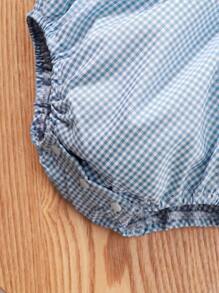 Souflis Souflis Baby Boy's Plaid Patchwork Bodysuit With Peter Pan Collar And Car Embroidery - Blue - View 7