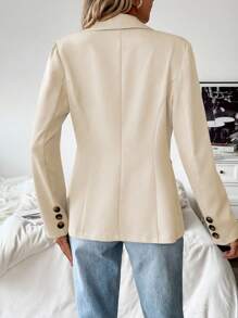 Chiquease Women Casual Solid Color Blazer Jacket, Fashionable For Commuting, Autumn Fall Cloth For Women - Apricot - View 2