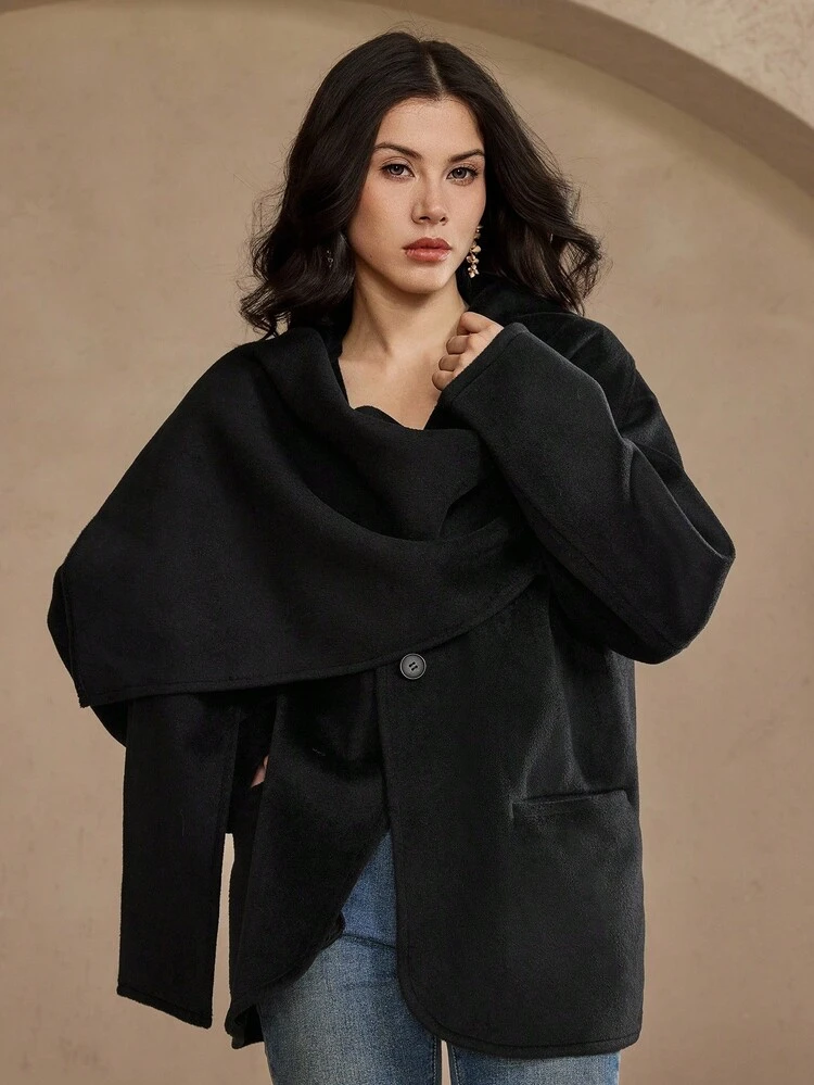 Women's Elegant Solid Color Scarf, Suitable For Overcoat In Autumn/Winter Jacket
