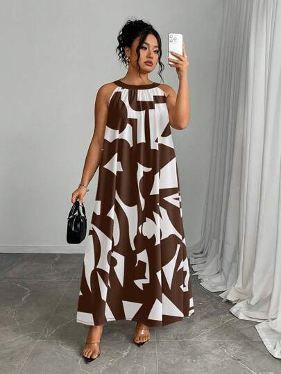 SHEIN Vestido holgado de verano con estampado integral elegante para mujer de talla grande