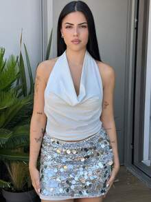 Lucia Bellido Women's Solid Color Scoop Neck Cropped Fitted Camisole,Rave Top - White - View 1