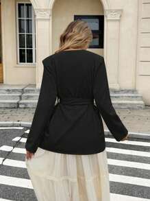 Siren Gaze Collarless Black Cotton Linen Thin Blazer In Fall/Winter