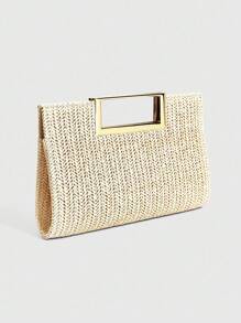 CUCCOO SZL 新款时尚女士编织手提包，百搭女士单肩包，适合度假、海滩、商务通勤、休闲、简约、海滩度假必备 - 米色 - 查看 7