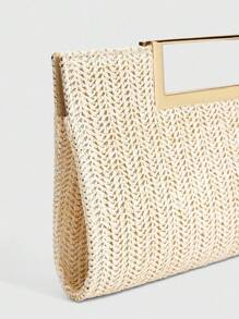 CUCCOO SZL 新款时尚女士编织手提包，百搭女士单肩包，适合度假、海滩、商务通勤、休闲、简约、海滩度假必备 - 米色 - 查看 8