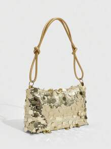 CUCCOO SZL 1pc Gold-Tone Glittery Crescent Moon Shape PVC Shoulder Bag For Women - Gold - View 6