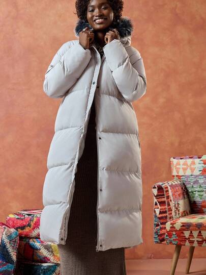EURMUSE Padded Fur Detalied Winter Coat, Long Length Design, Winter Outerwear, Quilted Pattern, Hooded Jacket, Insulated Padding, Cold Weather Gear, Full-Length Coat, Warm Winter Wear, Heavyweight Jacket, Weather Resistant, Urban Style, Seasonal Fashion, Outdoor Apparel, Cozy Design, Modern Cut, Practical Outerwear, Storm Protection, Casual Style, Winter Essential  Long Down Coat Women Winter Coats For Women Womens Puffer Coat Long Winter Coat Women Long Puffer Coat Women