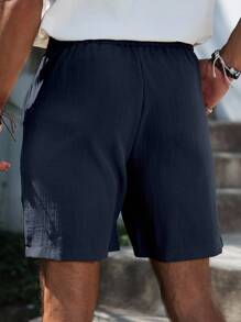 Manfinity Homme Quần short trơn màu thường ngày mùa hè dành cho nam - Màu xanh hải quân - Xem 4
