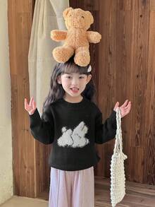 DAZY 女童动物图案圆领长袖毛衣，秋冬 - 黑色 - 查看 3