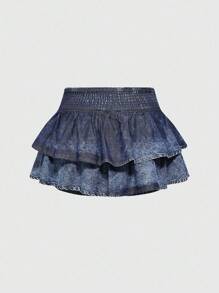 ROMWE Grunge Punk Váy denim siêu ngắn gợi cảm Y2K cỡ lớn - Màu xanh lam - Xem 2