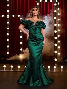 Glamrae Vestido de sirena con hombros descubiertos, escote de malla con pedrería elegante y lujoso, adecuado para bodas, eventos, fiestas, galas y ocasiones formales (con mucho bordado) - Verde - Ver 6