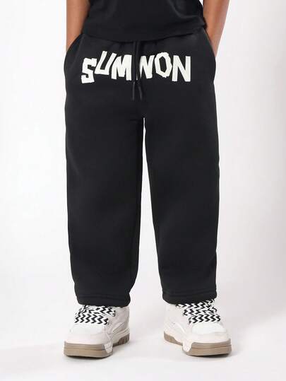 SUMWON 儿童舒适运动裤 慢跑裤 秋冬季休闲松紧腰抽绳口袋运动服 青少年下装