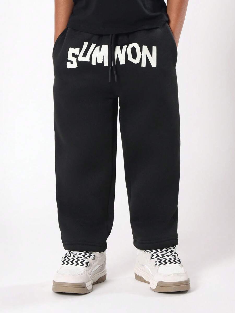 SUMWON Quần nỉ thể thao thoải mái cho trẻ em Quần kiểu quần chạy bộ mùa đông thu đông thường ngày cạp chun có dây rút Túi quần áo thể thao cho trẻ em - màu đen - Xem 1