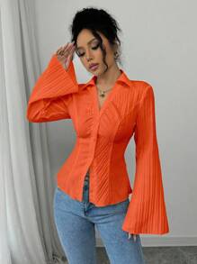 Selianne Women's French Style V-Neck White Blouse, Cinched Waist, Autumn Casual Outfits Spring Fall Cloth For Women