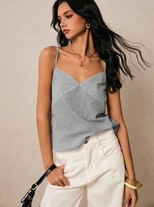 Poéselle 女式条纹宽松休闲吊带背心，夏季 - 黑與白 - 查看 1