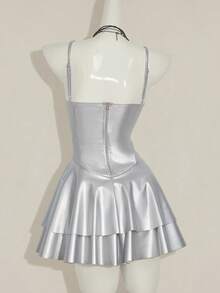 SHEIN ICON Y2K 女士酒红色 PU 皮革性感 V 领迷你连衣裙