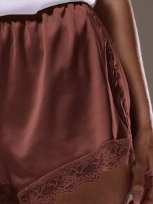 MUSERA Elasticated Satin Pull On Lace Trim Shorts Cute Summer Vacation Boho Summer Cute  Spring Holiday - Brown - View 6