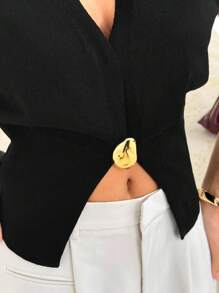 Lavishia Women Loose Waist Knit Vest With Metal Buttons, Commute Fashion For Business Office Fall Clothes For Women