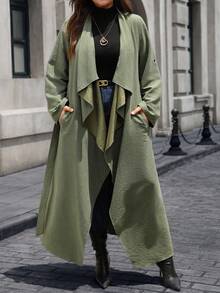 EMERY ROSE Abrigo largo tipo trinchera verde talla grande para mujer con cinturón y bolsillos, para otoño