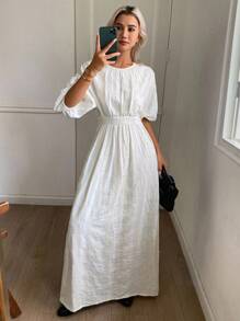 Livesso Đầm maxi nữ hở lưng, thắt eo, dáng lửng, thích hợp cho mùa hè. - trắng - Xem 2