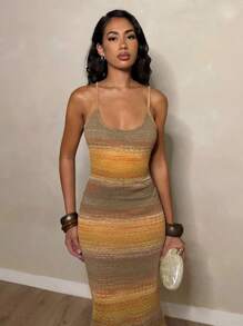 Glamine Elegant Women's Long Fitted Knit Dress, Sleeveless Autumn/Winter Earth Tone, Bodycon Summer Dress, Sunset Dress, Halloween, Women Dresses, Festival Outfits, Back To School, Halloween Clothes, Yellow Summer, Women At Work, Pale Yellow, Maillard Style, Chic Autumn, Best Seller Earth Tone Dress, Christmas - Multicolor - View 5