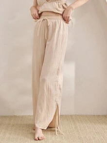 Ocili 女士休闲 100% 纯棉舒适休闲裤，秋季 - 卡其色 - 查看 3