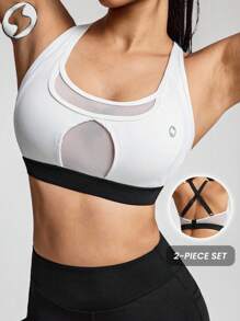 Innovista Luxuriöse Damen Sportsets in natürlichen Farbtönen mit Farbblöcken, raffiniertes Design, Trainingskleidung, atmungsaktiver aktiver Crop-Top-BH mit Leggings, Handytasche, zweiteiligeMetallicausführung für tägliches Yoga, Radfahren, HIIT, Büro bis Gericht, Brunch bis Fitnessstudio, Funktion Athleisure den ganzen Tag, dehnbar, Aktivkleidung für Herbst, Komfort, Bewegung, Mesh, atmungsaktiv, Ausschnitt, Cardio, Laufen, Cross-Fit, Outdoor-Übungen, gesund, utilitaristisch, chic, Riemendesign - Schwarz und Weiss - Übersicht 2